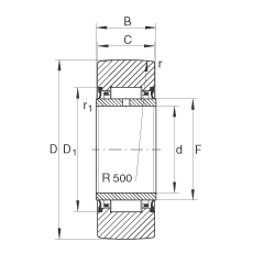 支撐型滾輪 NA2205-2RSR, 無軸向引導(dǎo)，兩側(cè)唇密封
