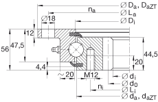 四點接觸球軸承 VLI200944-N, 輕系列 20， 內(nèi)部的齒輪齒，兩側唇密封