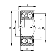 角接觸球軸承 3004-B-2Z-TVH, 雙列，雙側(cè)間隙密封，接觸角 α = 25°