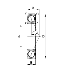 主軸軸承 B7013-E-T-P4S, 調(diào)節(jié)，成對或單元安裝，接觸角 α = 25°，限制公差