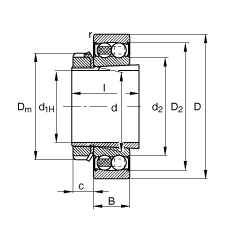 自調(diào)心球軸承 2208-K-2RS-TVH-C3 + H308, 根據(jù) DIN 630 和 DIN 5415 標(biāo)準(zhǔn)的主要尺寸, 帶錐孔和緊定套，兩側(cè)唇密封