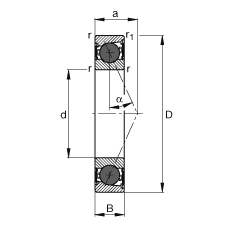 主軸軸承 HCB7012-E-2RSD-T-P4S, 調(diào)節(jié)，成對或單元安裝，接觸角 α = 25°，陶瓷球，兩側(cè)唇密封，非接觸，限制公差