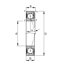 主軸軸承 B7015-C-2RSD-T-P4S, 調(diào)節(jié)，成對(duì)安裝，接觸角 α = 15°，兩側(cè)唇密封，非接觸，加嚴(yán)公差