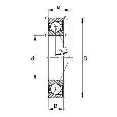 主軸軸承 B7005-E-2RSD-T-P4S, 調(diào)節(jié)，成對安裝，接觸角 α = 25°，兩側(cè)唇密封，非接觸，限制公差