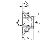 軸承座單元 RCJT1-1/2, 對角法蘭軸承座單元，鑄鐵，根據(jù) ABMA 15 - 1991, ABMA 14 - 1991, ISO3228 帶有偏心緊定環(huán)，R型密封，英制